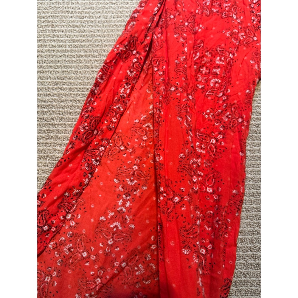 Rebellion One Red Paisley Wide Leg Jumpsuit XL Boho Festival Smocked Romper - Picture 7 of 12